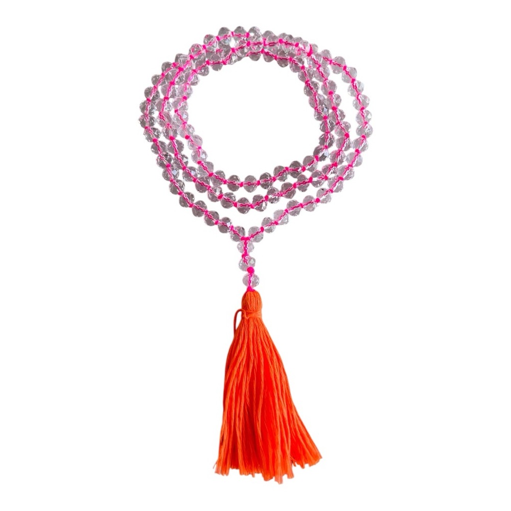 Crystal Beaded Necklace with Orange Tassel